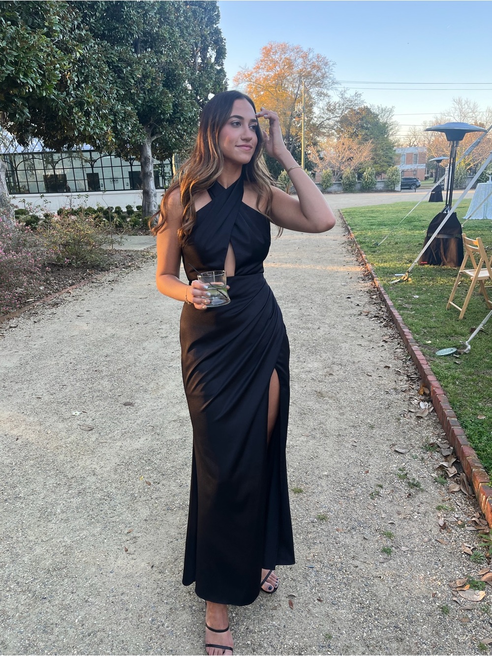 Elliatt Black Cross-Neck Maxi Dress with Front Slit